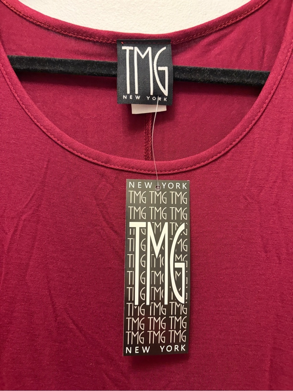 TMG New York Wine Burgundy Long Sleeve Knit Dress L Scoop Neck - Picture 4 of 5